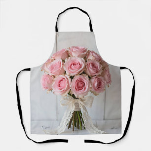 Delantal Ramo Romántico de Rosa Rosa con Encaje Perla