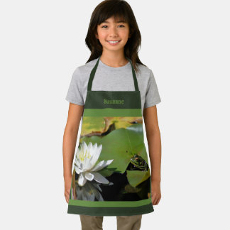 Delantal Rana Cuta Admirando la Flor Lotus Personalizada