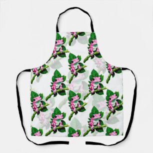 Delantal Rana Rosa En Diseño De Patrón De Hojas Verdes