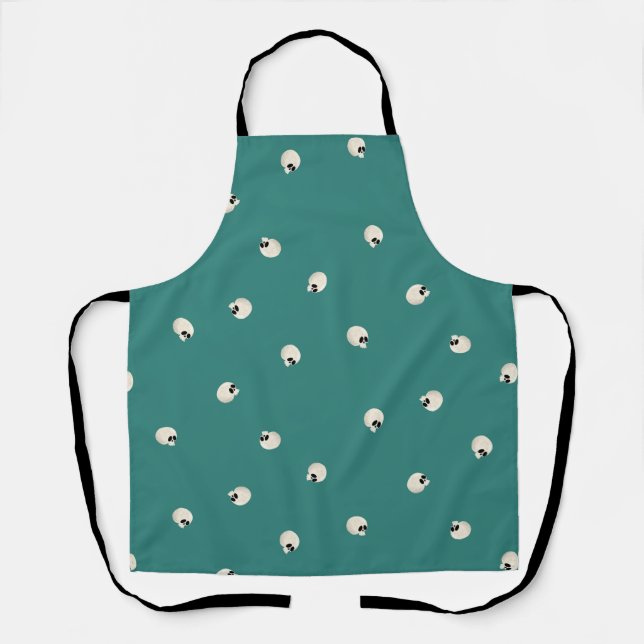 Delantal Random Cute Kawaii Skull Dots mitad verde (Anverso)