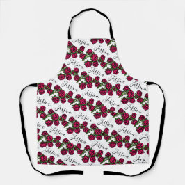 Delantal Raspberries dibujando un patrón de nombre rojo ver