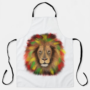 Delantal Rasta cabeza de león rojo dibujo verde amarillo Ja