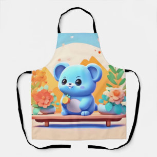 Delantal Ratón azul lindo con flores