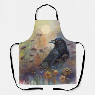 Delantal Raven pintado a mano con flores silvestres