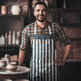 Delantal Rayas azul marino | Monograma del caballero modern