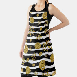 Delantal Rayas, copos de nieve y bolas de nieve