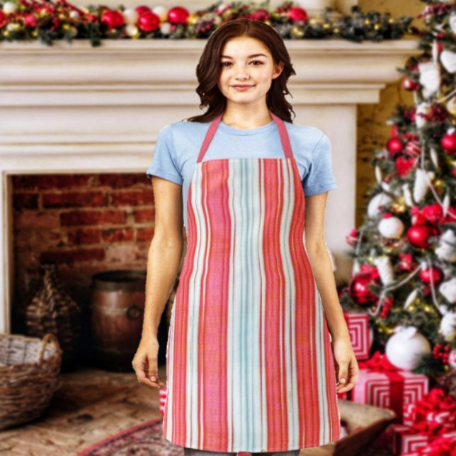 Delantal Rayas de vacaciones (Look like a Candystriper, and have fun preparing for the holidays, in this Holiday Stripes Apron!)
