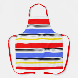 Delantal Rayas modernas rojas azules y blancas