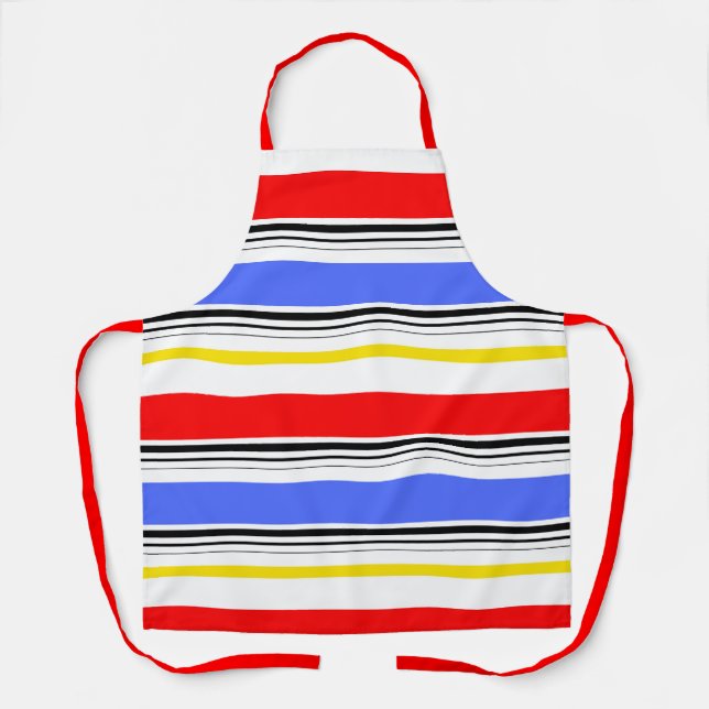 Delantal Rayas modernas rojas azules y blancas (Anverso)