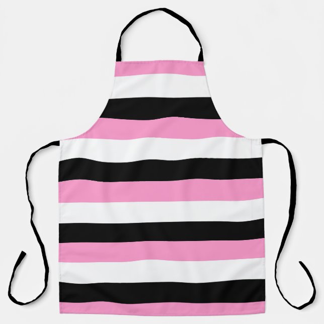 Delantal Rayas Negras, Blancas y Rosas  (Anverso)