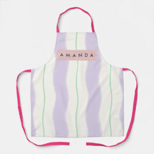 Delantal Rayas Onduladas de Pastel Personalizadas en Lavand