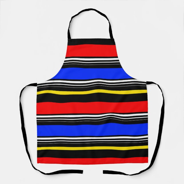Delantal Rayas rojas azules negras decorativas (Anverso)