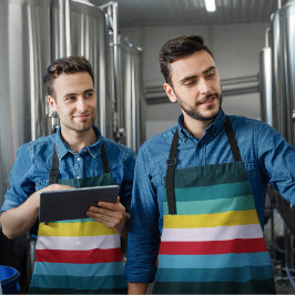 Delantal Rayas rojas y amarillas entre tonos azules