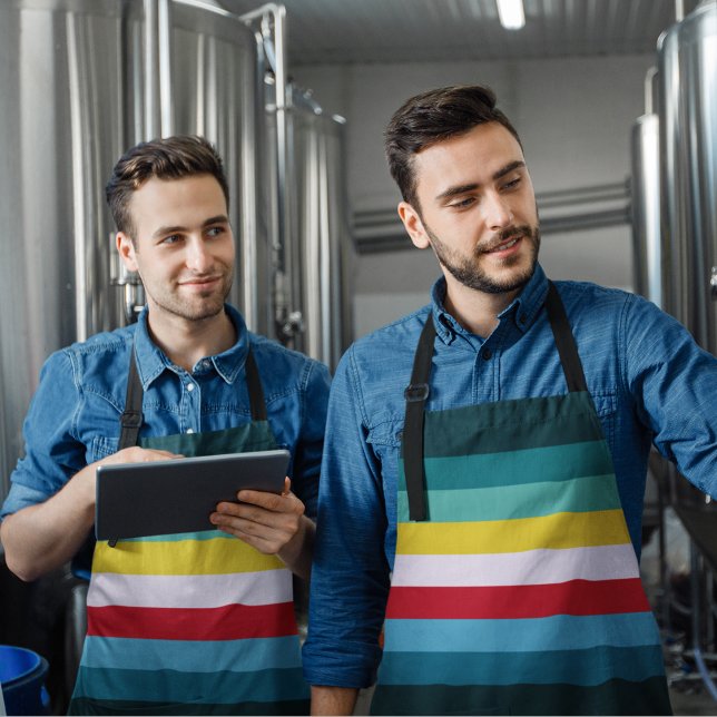 Delantal Rayas rojas y amarillas entre tonos azules (apron)