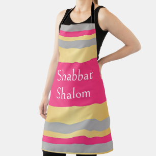 Delantal Rayas rosa caliente gris dorado, Shabbat Shalom Gl