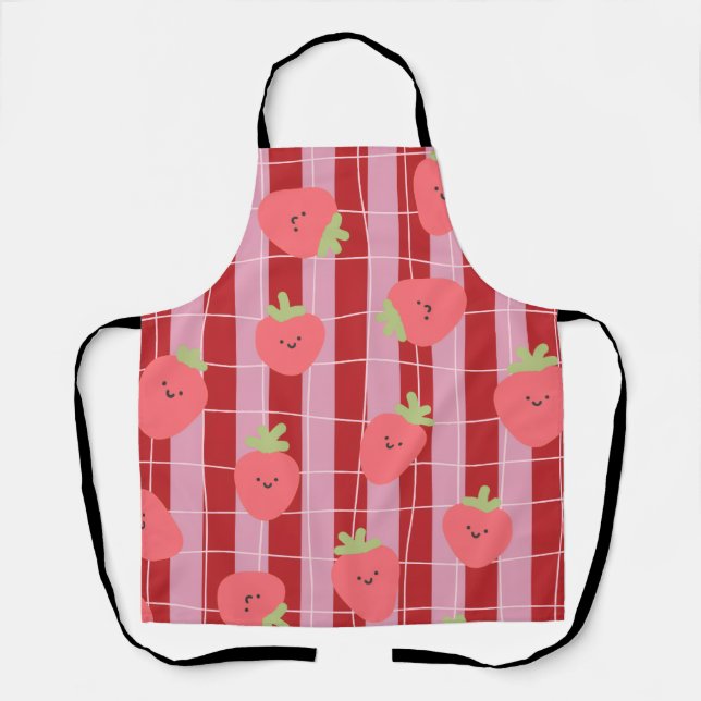 Delantal Rayas rosadas y rojas, con fresas (Anverso)
