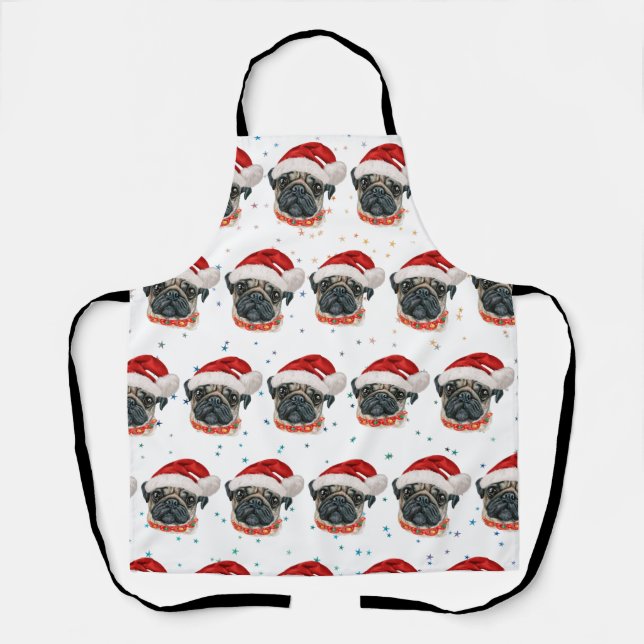 Delantal Raza de perro Pug estrellas de Navidad (Anverso)