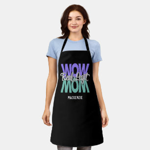 Delantal Real Legit Wow Mamá Imprimir (Morado, Verde azulad