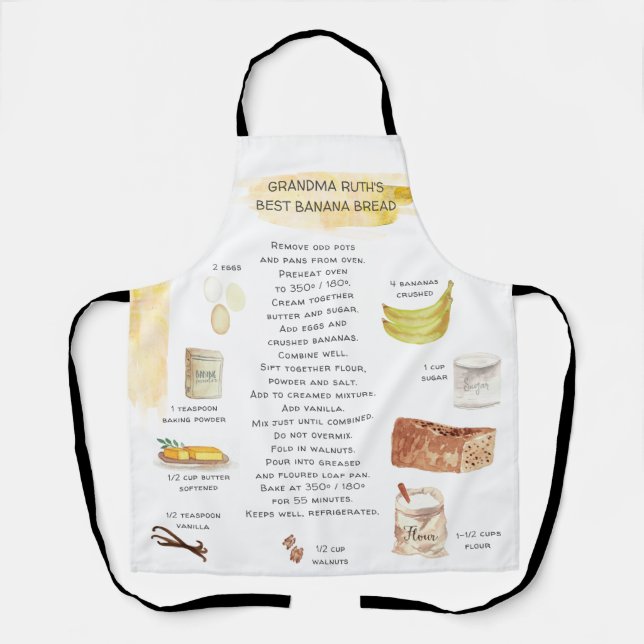 Delantal Receta de acuarela de pan de banano Heirloom Apron (Anverso)