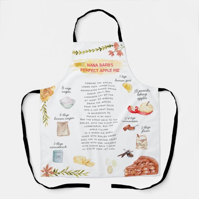 Delantal Receta Heirloom Apron de Apple Pie Watercolor (Anverso)