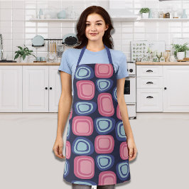 Delantal Rectángulos orgánicos retro azul y rosa