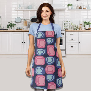 Delantal Rectángulos orgánicos retro azul y rosa