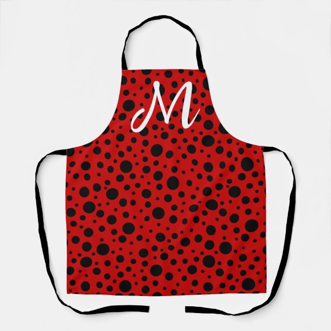 Delantal Red and black polka dots funny ladybug (Anverso)