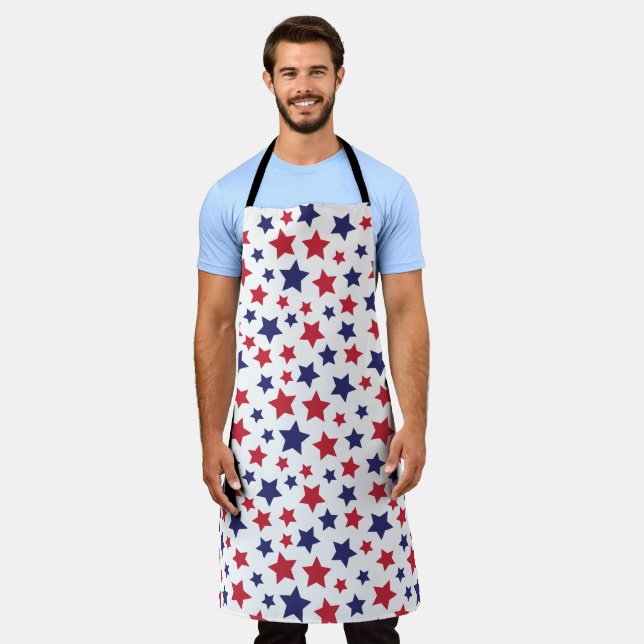 Delantal Red and Blue Stars, 4th of July, White Background (Gastado)