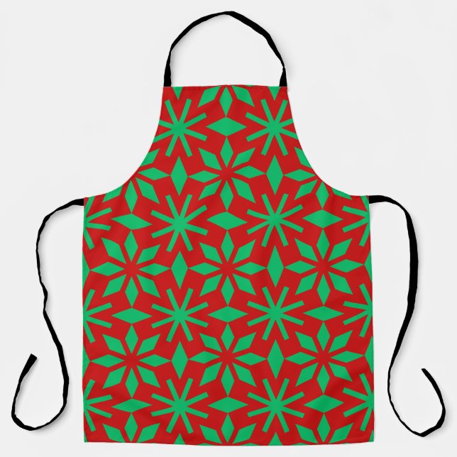 Delantal Red and Green Christmas Snowflakes Pattern (Anverso)