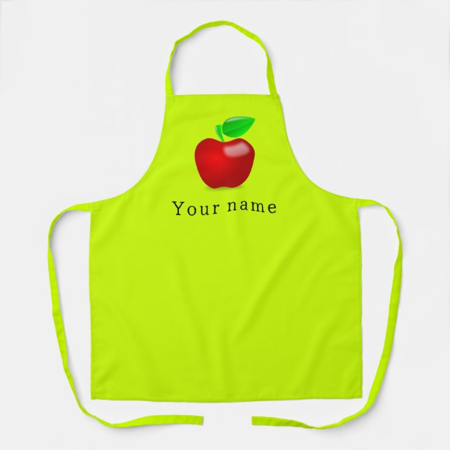 Delantal  Red  apple  in Neon  yellow -add name (Anverso)