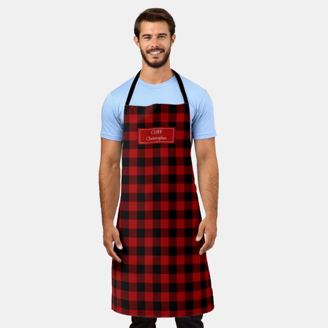 Delantal Red Black Buffalo Plaid Lumberjack Personalizado (Gastado)