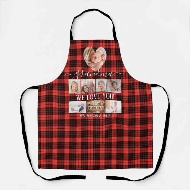 Delantal Red Black Plaid 8 Collage de fotos Gift Personaliz (Anverso)