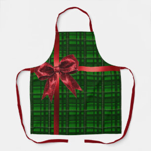 Delantal Red Bow Green Gingham Plaid Christmas Present