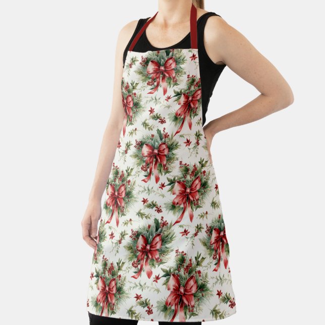 Delantal Red Bows and Holly Leaves (in situ)