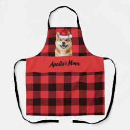Delantal Red Buffalo Plaid and Akita Inu Dog Christmas