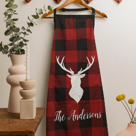 Delantal Red Buffalo Plaid & Deer | Entrega de nombre perso
