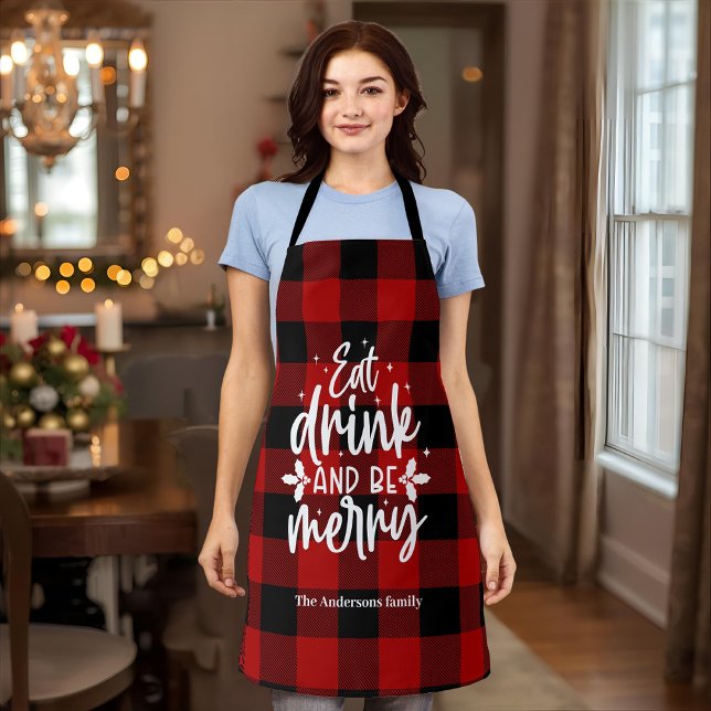 Delantal Red Buffalo Plaid“Eat, Drink & Be Merry" (Subido por el creador)