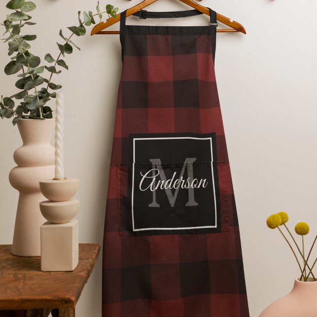 Delantal Red Buffalo Plaid | Personal Inicial | Gift Apron (Subido por el creador)
