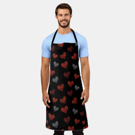 Delantal Red Burgundy Silver Glitter Hearts on Black