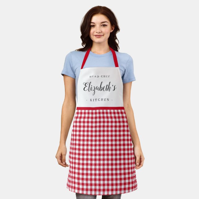 Delantal Red gingham check cocina personalizada para adulto (Gastado)