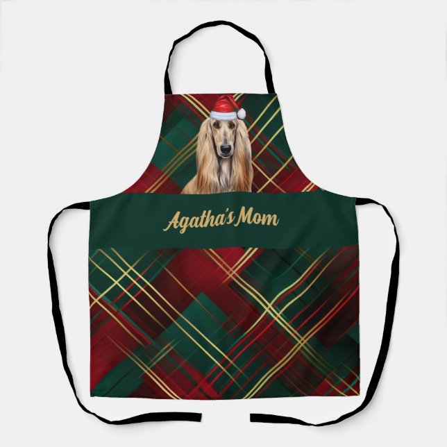 Delantal Red Green Plaid and Afghan Hound Dog Christmas (Anverso)