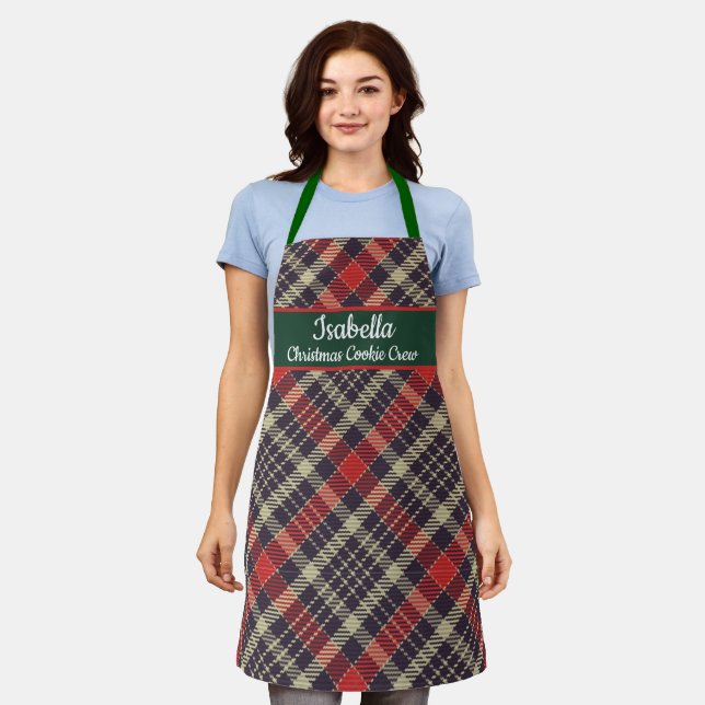 Delantal Red Green Tartan Plaid Personalized Christmas  (Gastado)