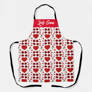 Delantal Red heart red flowers garden chic floral foliage