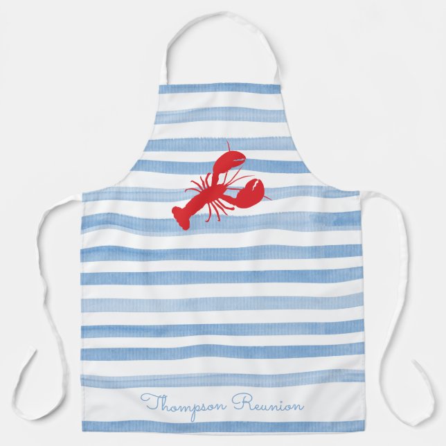 Delantal Red Lobster Stripe Watercolor Family Reunion Texto (Anverso)