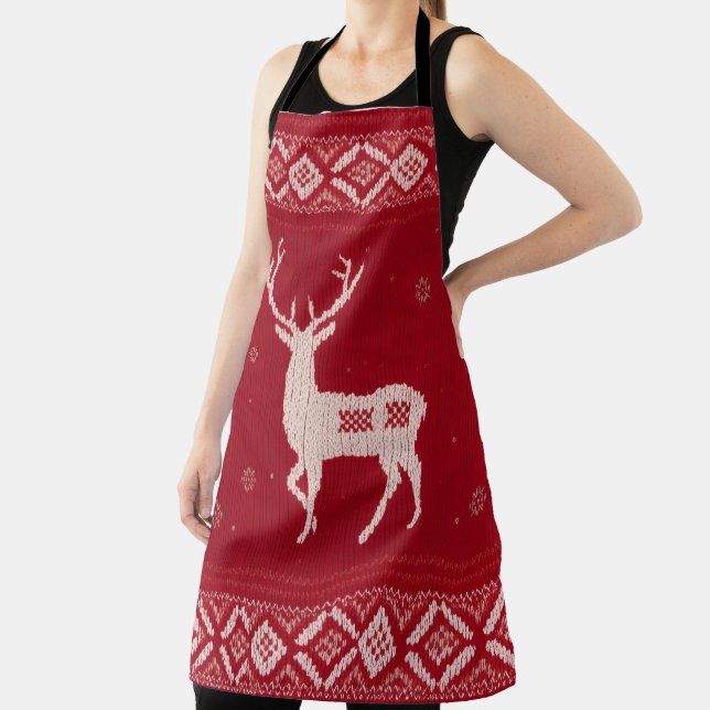 Delantal Red Norwegian Knit with Deer, Apron (in situ)