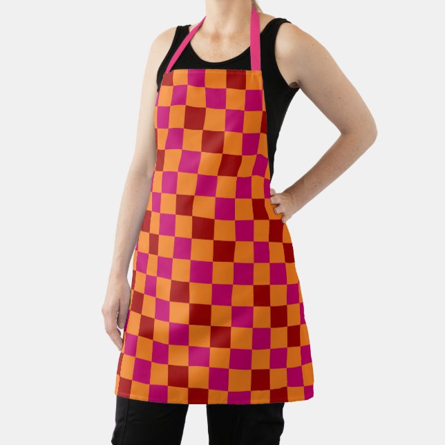 Delantal Red Orange Pink Checkered Pattern Design  (in situ)