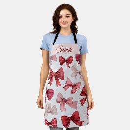 Delantal Red & Pink Bows Personalized Christmas Apron