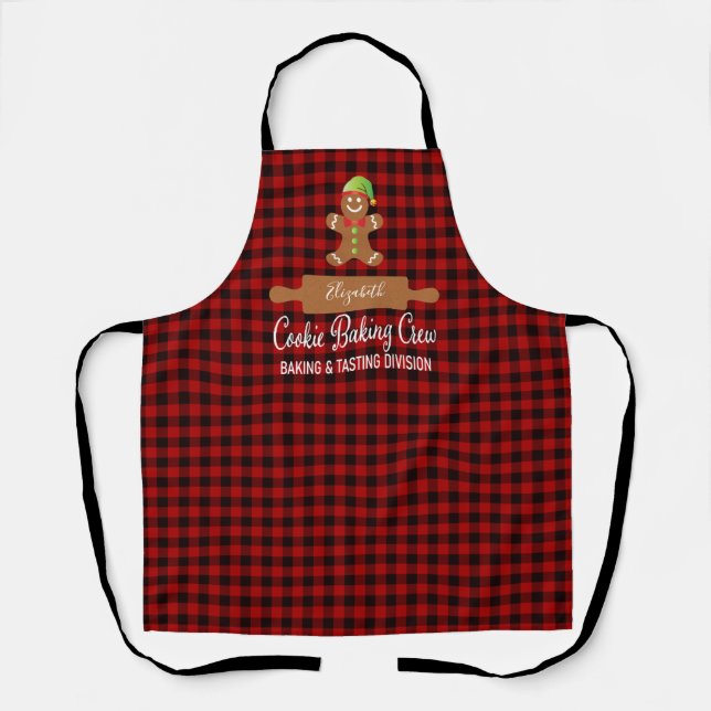 Delantal Red Plaid Cookie Baking Crew Navidades rojos (Anverso)