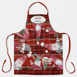 Delantal Red Plaid Gnomes Baking Navidades Recuerdos Mami