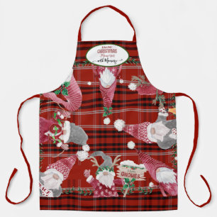 Delantal Red Plaid Gnomes Baking Navidades Recuerdos Mami